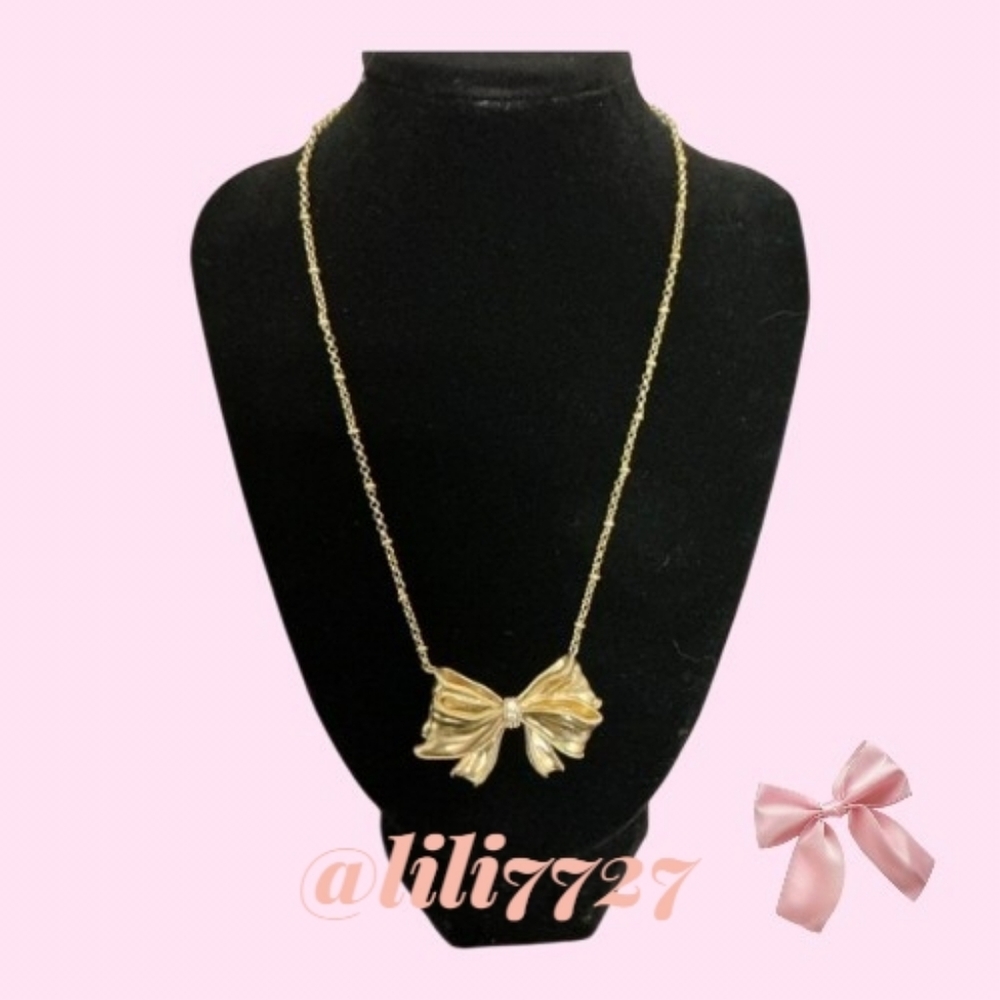 Kendra Scott ×LoveShackFancy Gold Bow With Crystal Necklace Limited New